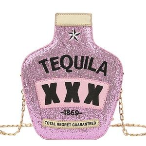 Pink Glitter Tequila Bottle Crossbody Bag NWT